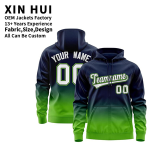 Sudadera con capucha y cremallera degradada con logo personalizado, estampado completo, ropa deportiva para hombre, equipo universitario de otoño, reflectante, con números y parches. - Product Image 1