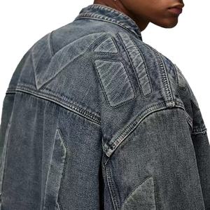 เสื้อโค้ทเดนิมสีเทาแบบสั่งทำพิเศษสำหรับผู้ชาย ลุควินเทจแบบฟอกสี คุณภาพสูง ผ้าฝ้าย 100% คอกลม เสื้อแจ็คเก็ตเดนิมผู้ชาย - Product Image 3