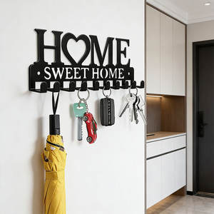 Porte-clés mural en métal Home Sweet Home, organisateur décoratif, 10 crochets, forme rectangulaire - Product Image 3