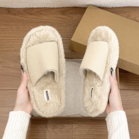 Chaussons plats à bout ouvert pour femmes, en fourrure, à bride large unique, chauds et doux, à enfiler, décontractés, pour l'intérieur et l'extérieur