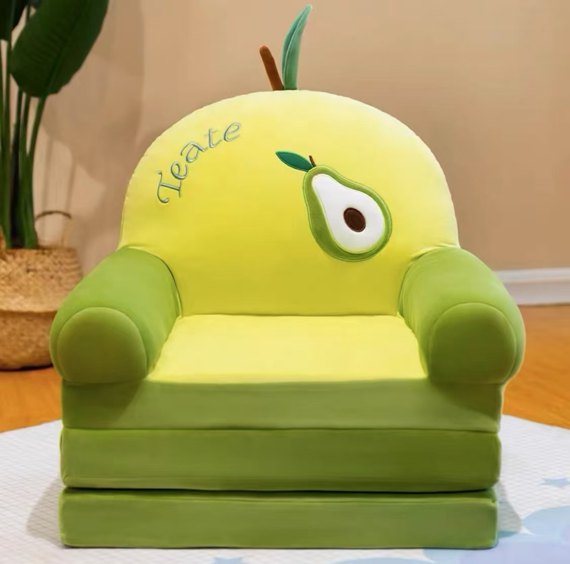 Yellow green plush sofa