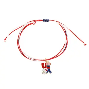 American Flag Bracelet Zinc Alloy Enamel USA Flag Boots Hats Flag Charms Bracelet Braided Rope Bracelet