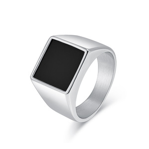 Men's Geometric Square <b>Titanium</b> Steel <b>Ring</b> Gold Silver Black Color Bezel Setting Fashion Jewelry Gift Accessory - Product Image 5
