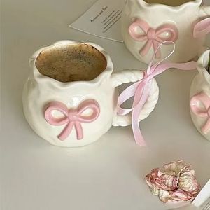 Wholesale Ins Style <strong>Handmade</strong> <strong>Ceramic</strong> Cup Couple Gift <strong>Mugs</strong> Pink Bow Coffee Cups Irregular <strong>Mug</strong> with Handle 350ml - Product Image 6