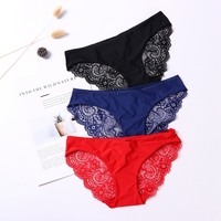 Women Briefs Ladies Ice Silk Seamless Transparent Underwear Sexy Lace Panties