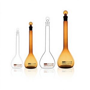 ขวดแก้วใสสีน้ำตาลแบบปริมาตรคงที่ขนาดเล็ก พร้อมจุกปิดและปากขวดแก้วขัดเงา สำหรับใช้ในห้องปฏิบัติการ - Product Image 1