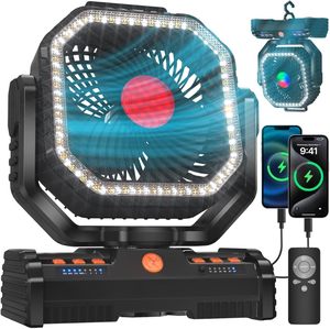 Ventilateur de camping électrique portable léger de 12 pouces, batterie rechargeable de 40 000 mAh, lumière LED, mode <span class=keywords><strong>SOS</strong></span>, oscillation automatique, sans balais - Product Image 1