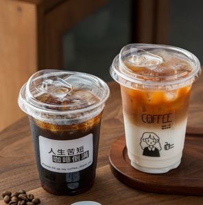 Gobelets jetables transparents en PET de 12 oz, diamètre 98 mm, pour jus, café glacé, bubble tea, thé au lait, smoothie, avec couvercles plats/dôme, logo personnalisé - Product Image 1