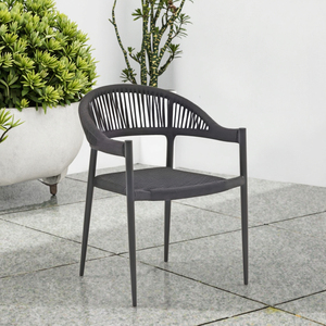 Chaise de salle à manger <span class=keywords><strong>Silva</strong></span>, dossier en corde tressée, cadre en aluminium, moderne, élégante, confortable, imperméable, légère, intérieur/extérieur - Product Image 1