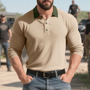 <span class=keywords><strong>Polo</strong></span> a maniche lunghe con risvolto in stile americano autunnale, casual, in tessuto a coste, colorato - Product Image 4