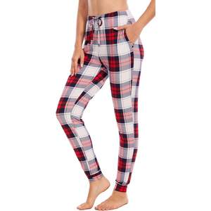 Pantalones de Pijama Ecológicos Personalizados de Bambú y Viscosa para Mujer, con Cintura Ajustable con Cordón, Estilo Jogger, Pantalones a Cuadros, Pantalones para Dormir - Product Image 2