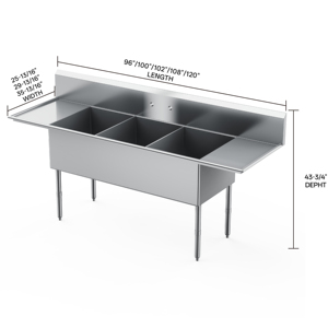 Évier à compartiments en acier inoxydable 430 personnalisé, résistant à la corrosion, finition polie, cuisine commerciale, restauration, garage, atelier - Product Image 2