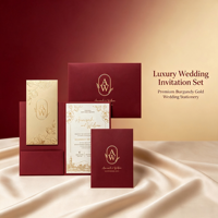 Kit de cartes d'invitation de mariage de luxe avec estampage à chaud, logo personnalisé, cartes en papier coton, enveloppes bordeaux assorties