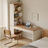 Ensemble de bureau d'ordinateur en bois massif de style crème au design moderne, gain de place pour chambre à coucher, coiffeuse, bureau d'étude pour enfants et bibliothèque combinée
