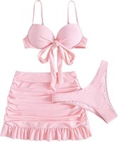 OEM dulce puro Rosa 3 piezas Bikini falda traje de baño conjunto señoras jóvenes Casual lindo traje de baño verano Hawaii ropa de playa