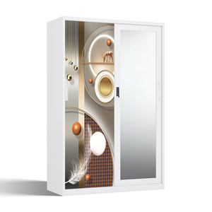 Armoire métallique avec panneau imprimé et portes coulissantes miroir 1200 mm pour rangement de chambre - Product Image 2