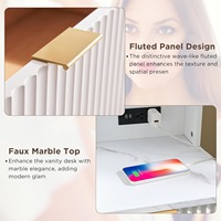 Offre Spéciale : Miroir Lumineux Moderne Blanc Mobile avec Panneaux en Bois et 3 Modes d'Éclairage pour Coiffeuse et Salon