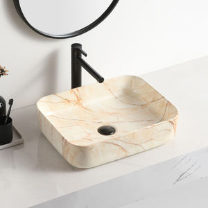 Lavabo rectangulaire en céramique de couleur orange classique, à poser sur le comptoir, en marbre, pour salle de bain - Product Image 2