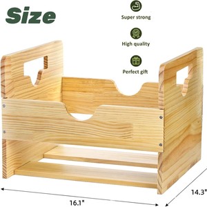 Caja de Madera para Discos de Vinilo con Doble Asa, Organizador de Álbumes, Estante Cuadrado de Madera Sólida para CD, Caja de Almacenamiento de Color Natural - Product Image 5