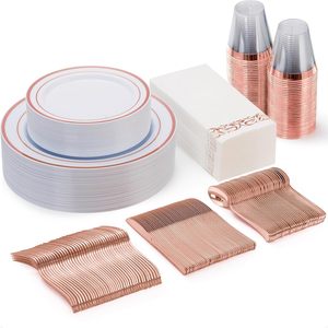 Ensemble de <span class=keywords><strong>vaisselle</strong></span> moderne haut de gamme pour fête, assiettes en <span class=keywords><strong>plastique</strong></span> avec bordure argentée et or <span class=keywords><strong>rose</strong></span>, gobelets, couteaux, fourchettes, cuillères, <span class=keywords><strong>vaisselle</strong></span> <span class=keywords><strong>jetable</strong></span>, modèle 021 en stock - Product Image 6