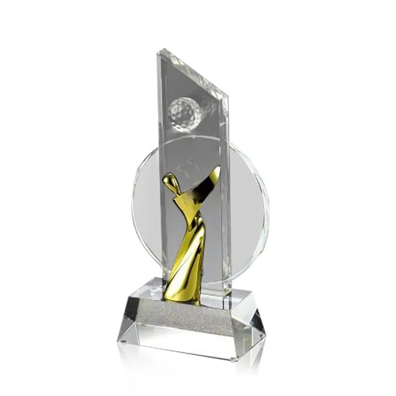 Best Selling Crystal 3D Awards Ontwerpen Unieke Sculptuur Glazen Trofee Kristal Sport Trofeeën Golf Trofee