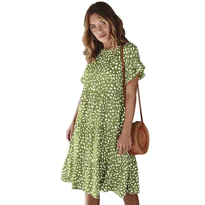 Elegante Damen Freizeit kleid Hübsche Frauen Polka Dot Outing Kleider