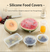 Vente en gros d'usine, 6 pièces, couvercles de remplacement en silicone écologiques réutilisables, couvercles pour bols alimentaires, couvercles extensibles en silicone