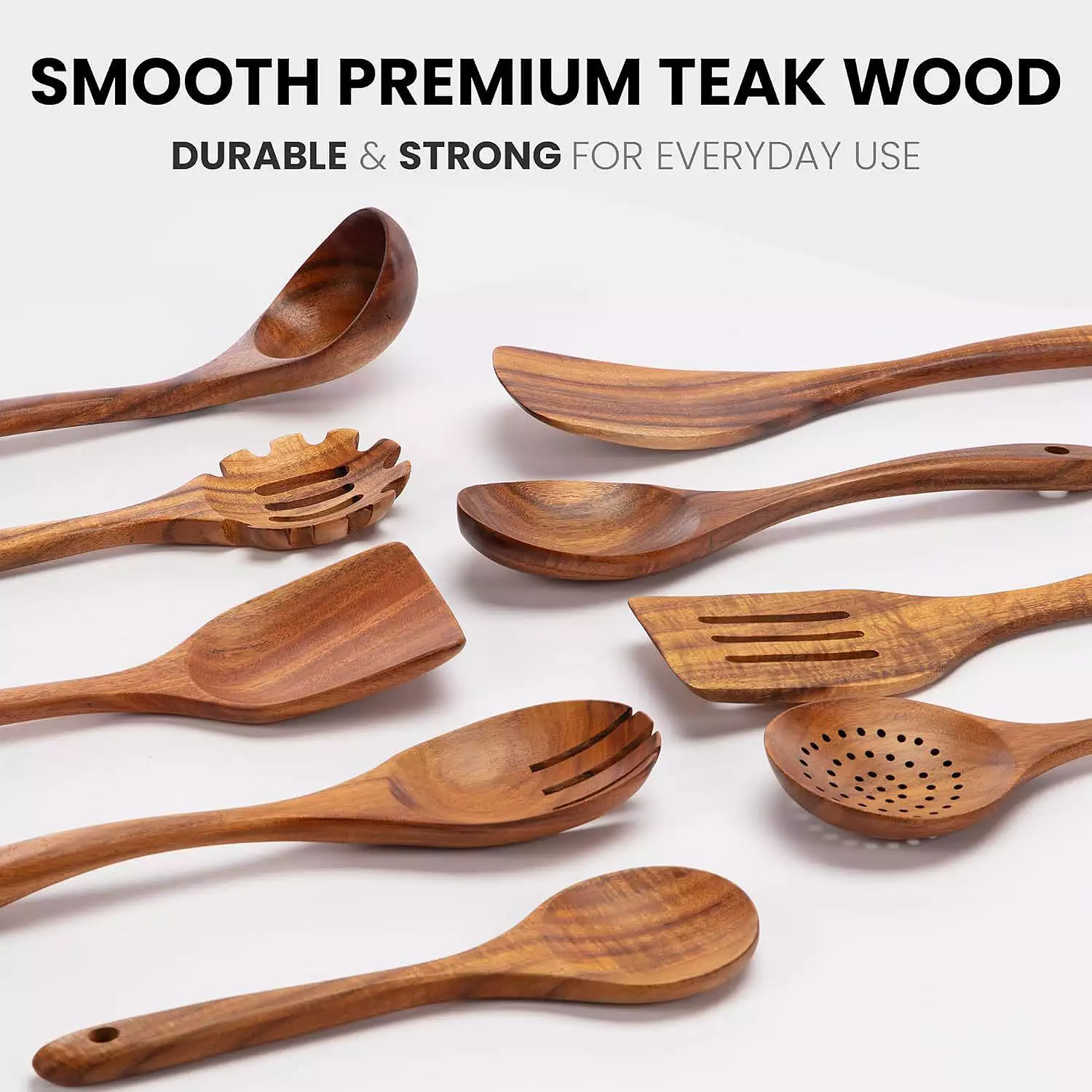 Hot Selling Kitchen Accessories Kitchen Products 12 Pcs Wooden Cooking Utensils Spatulas Acacia Teak Wood Kitchen Utensils Set · image 4