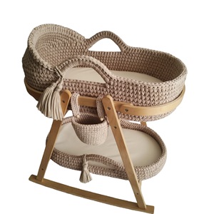 Cesta Moisés Ovalada <span class=keywords><strong>de</strong></span> Ganchillo Hecha a Mano, con Asa, Marco Portátil, Cuerda <span class=keywords><strong>de</strong></span> Algodón Tejida, Cama para Bebé con Tiras <span class=keywords><strong>de</strong></span> Tela, Cesta para Recién Nacido - Product Image 2