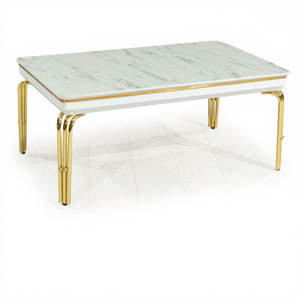 Mesa de centro moderna con superficie de mármol y base de metal para sala de estar, mesa decorativa para el hogar - Product Image 1