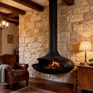 Estufa Colgante de Madera Resistente a Altas Temperaturas Tonya para <span class=keywords><strong>Cocina</strong></span> Abierta, Chimenea Colgante Giratoria de 360 Grados - Product Image 1