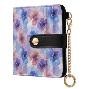 Fashion Ink Flower Custom Print Slim Girls Small Short Wallet PU <b>Leather</b> Zipper Closure Card Holder Women Purse with <b>Key</b> <b>Chain</b> - Product Image 1