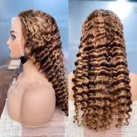 Perruque Lace Frontale 30 pouces en Cheveux Humains, Ondulations Profondes, Ombré Mèches Blond Miel, 13x4 HD, Faible MOQ Usine
