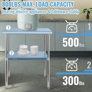 โต๊ะเตรียมอาหารสแตนเลส30x30x36นิ้วเฟอร์นิเจอร์ครัวโลหะปรับได้สำหรับงานหนักความจุ800lbs dB - Product Image 4