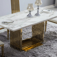 Table à manger en marbre de luxe, style italien classique, rectangulaire, meubles de salle à manger avec pieds en métal pour la maison et l'hôtel