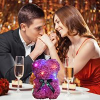 Beruang Bunga Mawar Buatan dengan Lampu LED, Hadiah Romantis untuk Hari Valentine, Hari Ibu, Natal, Ulang Tahun, Berlian Berbentuk Hati Warna Pink