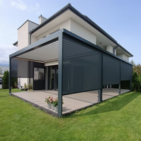 3x4 6x5 5x4 4x4 Idées de toit imperméable Pergola à rideau isolé avec lumière LED Portes coulissantes en verre Pergola à toit à lattes Loved Roof