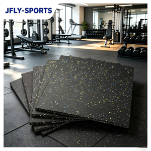 Dalles de sol de gym en caoutchouc recyclé moucheté, conception emboîtable en puzzle avec boucles de connexion, tapis en caoutchouc antidérapant absorbant les chocs - Product Image 1