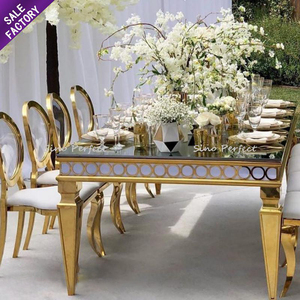 Hotel Event Banquet Furniture Golden Rectangular Stainless Steel Black Glass <b>Mirror</b> Rectangular Wedding <b>Table</b> Chair Furniture - Product Image 1