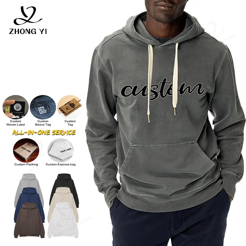 Sudadera con capucha Oem Logotipo personalizado 50% Algodón 50% Poliéster Manga larga Impreso Pullover Manta Aicd Wash Sudaderas con capucha para hombre