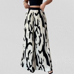<span class=keywords><strong>Pantalon</strong></span> d'été plissé à jambes larges Impression de mode Confortable Taille élastique Polyvalent <span class=keywords><strong>Pantalon</strong></span> long ample pour femmes - Product Image 1