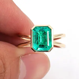 2 Carat Zambian Emerald Gemstone Diamond Ring Cross Band Women Proposal Ring Jewelry 14k Yellow Gold