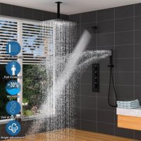 Système de Douche Double Homedec 16" + 6" à Jet Pluie (Tous Fonctions Simultanées, Volume Réglable) en Laiton Noir Mat, Fixation Murale en Acier Inoxydable