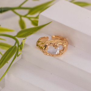 Dreamshow Fashion Jewelry <b>Rings</b> Irregular Lava Style Silver 18K Gold Plated Natural Mother-of-<b>Pearl</b> Unisex Daily Wear - Product Image 3