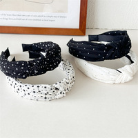Serre-tête noué en tissu froissé pour femme, bandeau large à imprimé floral à pois, accessoires capillaires décontractés, personnalisable directement de l'usine