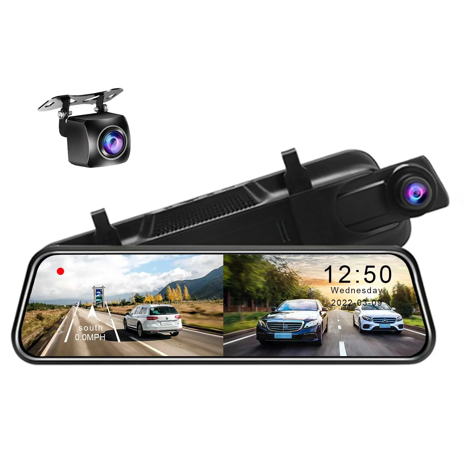 Amazon Hot Selling 9.66 inch Streaming Media Touch Screen Car DVR Dual Camera Front and Rear 1080P with Rearview Mirror