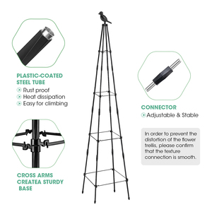 4-Layer Obelisk Plastic Trellis Antirust Black 165cm Home Garden <b>Ornament</b> Stand Potted <b>Plants</b> Climbing Vegetables Vines - Product Image 6