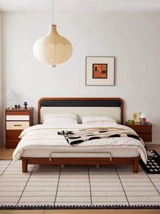 Liquidación de Almacén, Precio Bajo, Cama de Madera Maciza con Estructura de Madera de Boj, S-C-038, Cama de Madera Maciza con Estructura de Madera de Boj, Cuero Nappa Ecológico - Product Image 1