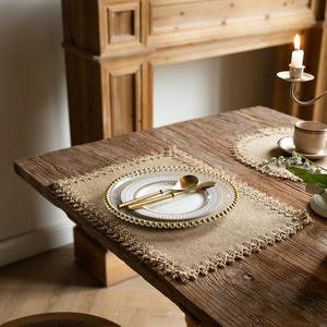 แผ่นรองจานทรงกลมสไตล์บ้านไร่ ทำจากปอกระเจา ขอบพู่ห้อย ซักล้างได้ สำหรับห้องรับประทานอาหาร - Product Image 2