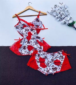 Women's Sexy Halter <strong>Shorts</strong> Suit Floral Print Deep V Lace Neck Pajamas Ice Silk <strong>Slip</strong> Nightwear Soft Suspender Nightgown Home Wear - Product Image 2